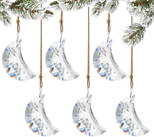 Set of 6 Clear Faceted Crystal Hanging Ornaments for Home and Car Decor