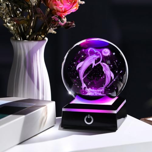 3D Crystal Ball Dolphin Night Light Decor