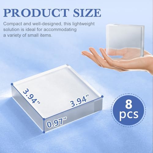 SAMYUCHO Acrylic Display Blocks 3x3x1 Inch 8 Pcs Stand for Jewelry Trophy Props