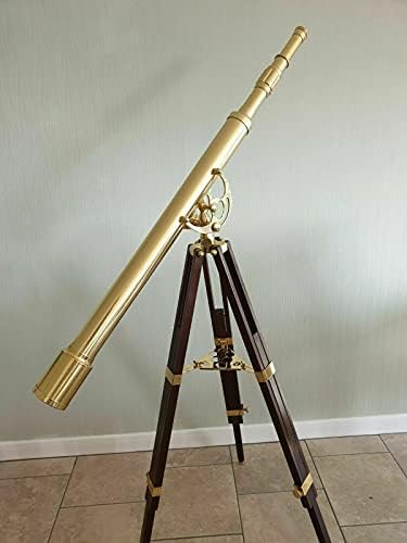 Antique Brass Telescope with Wooden Tripod Stand Decorative Gift Item Replica