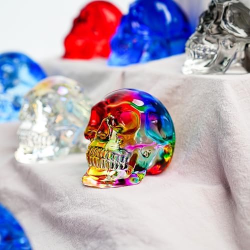 3 Inch Multi-Color Crystal Skull Statue for Home Decor