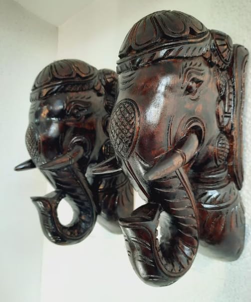 Blackperlcrafts 2 Pcs Big Wooden Elephant Wall Bracket Decor