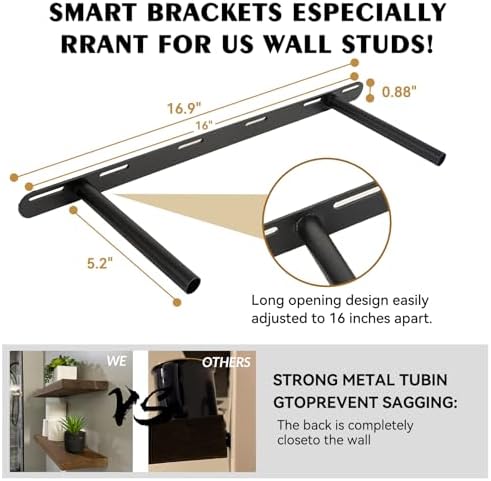 BGMG 24 Inch Floating Shelf Set of 2 Walnut Rustic Wall Shelves for Home Use