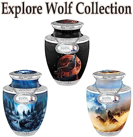 Personalized Medallion Wolf Cremation Urn for Adult Ashes