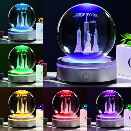 Movdyka 3D Crystal Ball Statue of Liberty Night Light Decor