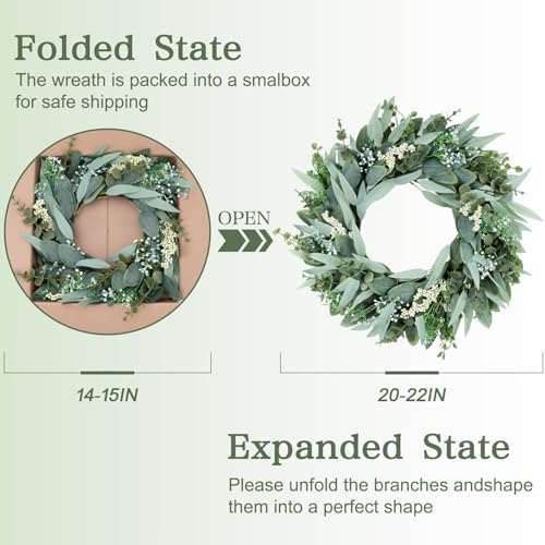 Eucalyptus Wreaths 22 Inch Artificial Greenery Front Door Decor