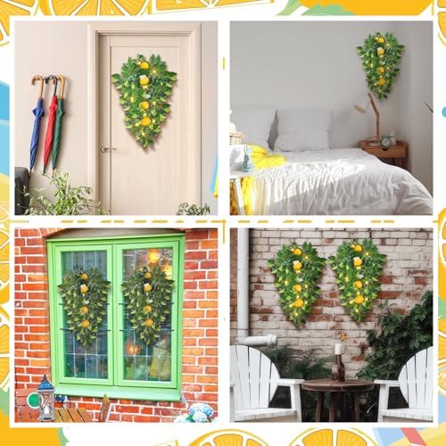 Lemon Teardrop Swag with LED Lights for Front Door Summer Garland