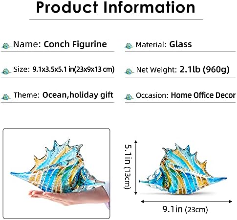 Eustuma Hand Blown Glass Conch Figurine Decoration