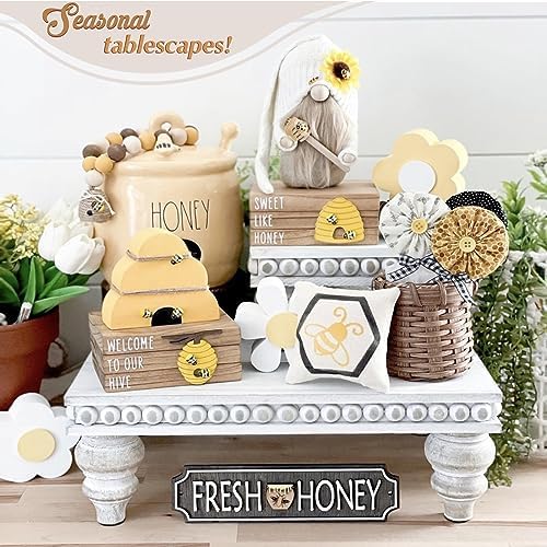 Wooden Tiered Tray Set - 3 Piece Farmhouse Display Risers