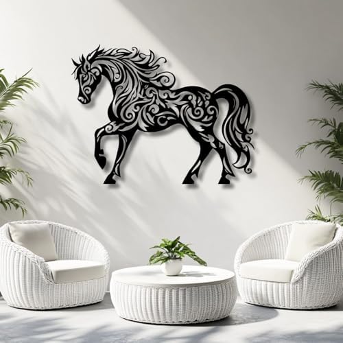 Flewfar Black Metal Horse Wall Art 28x20 Inches Unframed