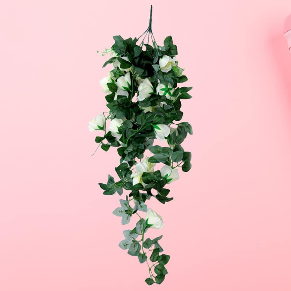 Lindagary White Artificial Rose Swag Garland for Front Door and Home Dcor