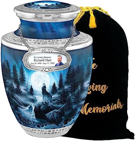 Personalized Medallion Wolf Cremation Urn for Adult Ashes