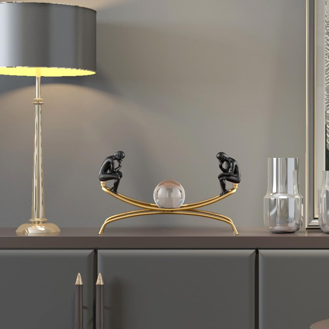 FUNSXBUG The Thinker Statue with Crystal Ball Collectible Figurine Home Decor Black