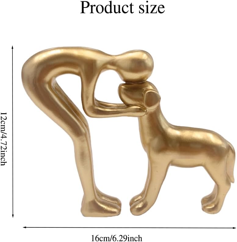Human and Dog Statue Home Decor Figurine Gold