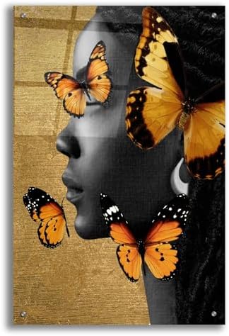 Epic Art Monochrome Golden Butterfly 1 Wall Art 24x36