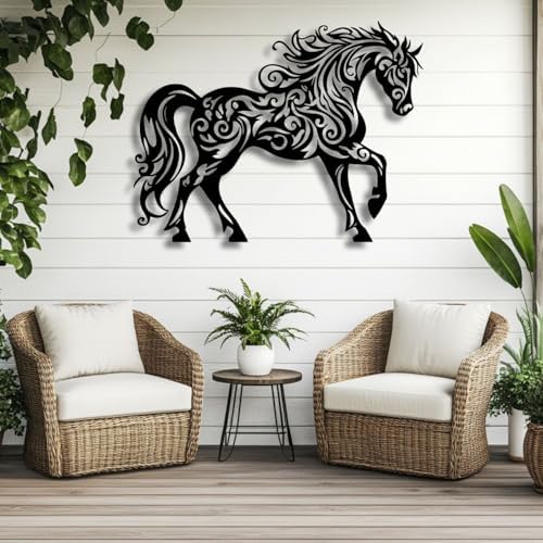 Flewfar Black Metal Horse Wall Art 28x20 Inches Unframed