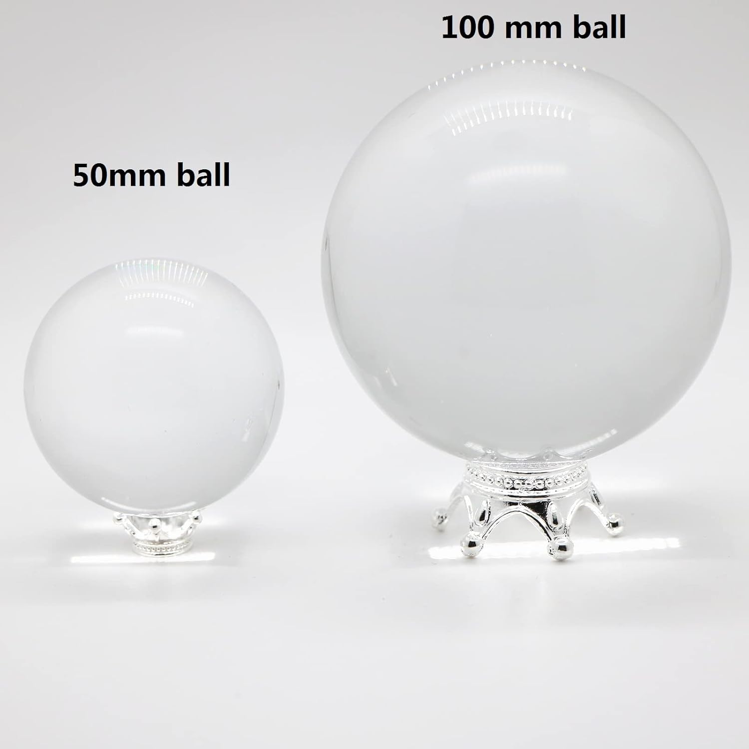 2 Sizes 10 Pcs Metal Silver Crystal Ball Stands for Display