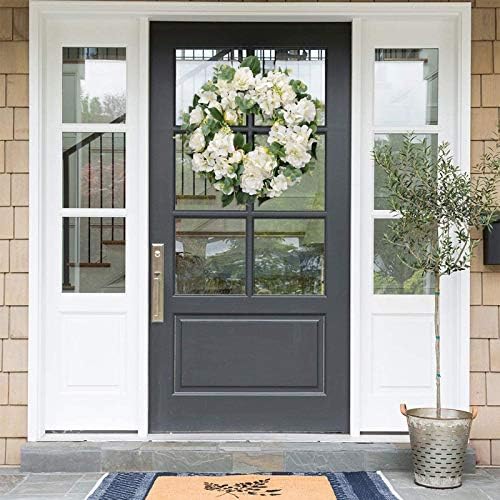 I-GURU Spring Wreath for Front Door Greenery Summer Door Wreaths with White Peony Flowers and Eucalyptus Decor