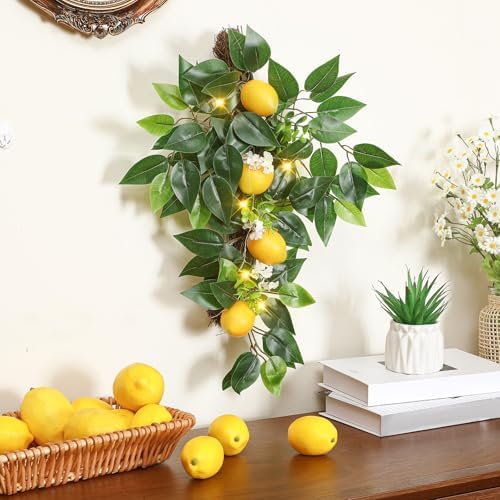 Lemon Teardrop Swag with LED Lights for Front Door Summer Garland