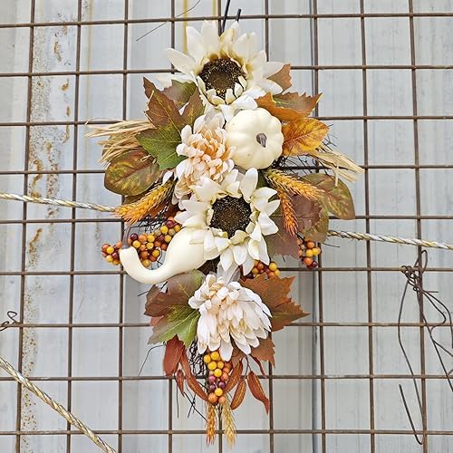 Artificial Fall Teardrop Swag Wreath for Front Door 1
