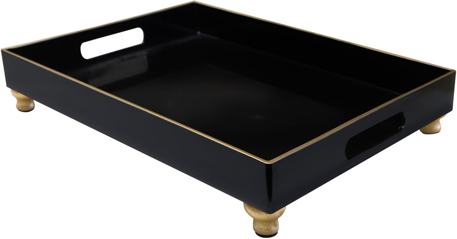 MAONAME Black Display Riser Decorative Tray 2 in 1 Pedestal Stand Serving Tray with Feet Rectangular