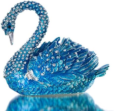 YU FENG Blue Swan Figurine Decorative Trinket Box