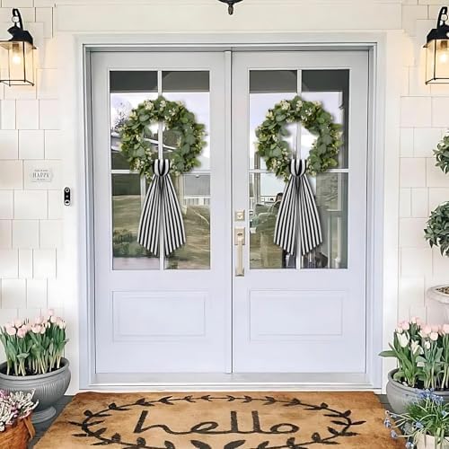 2 Pack Boxwood Wreath Sash Garland for Front Door and Porch Decor