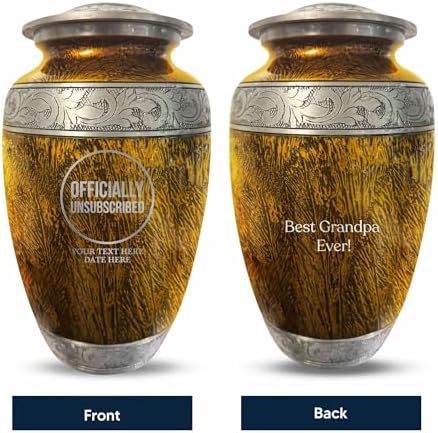 Personalized Tech Cremation Urn with Name and Humorous Design 200 cu Inch Silver Inlay Collection Gold