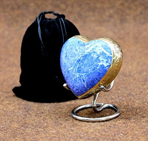 eSplanade Brass Mini Cremation Urn Heart-Shaped Container with Stand Blue 275 Inches