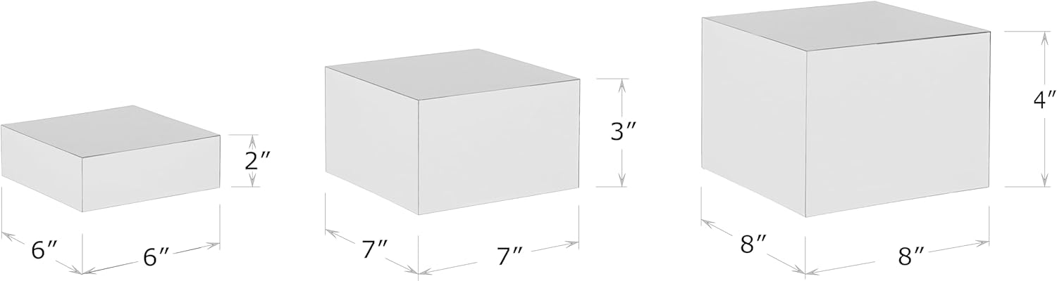 Red Co Set of 3 Glossy Silver Acrylic Cube Risers with Hollow Bottoms