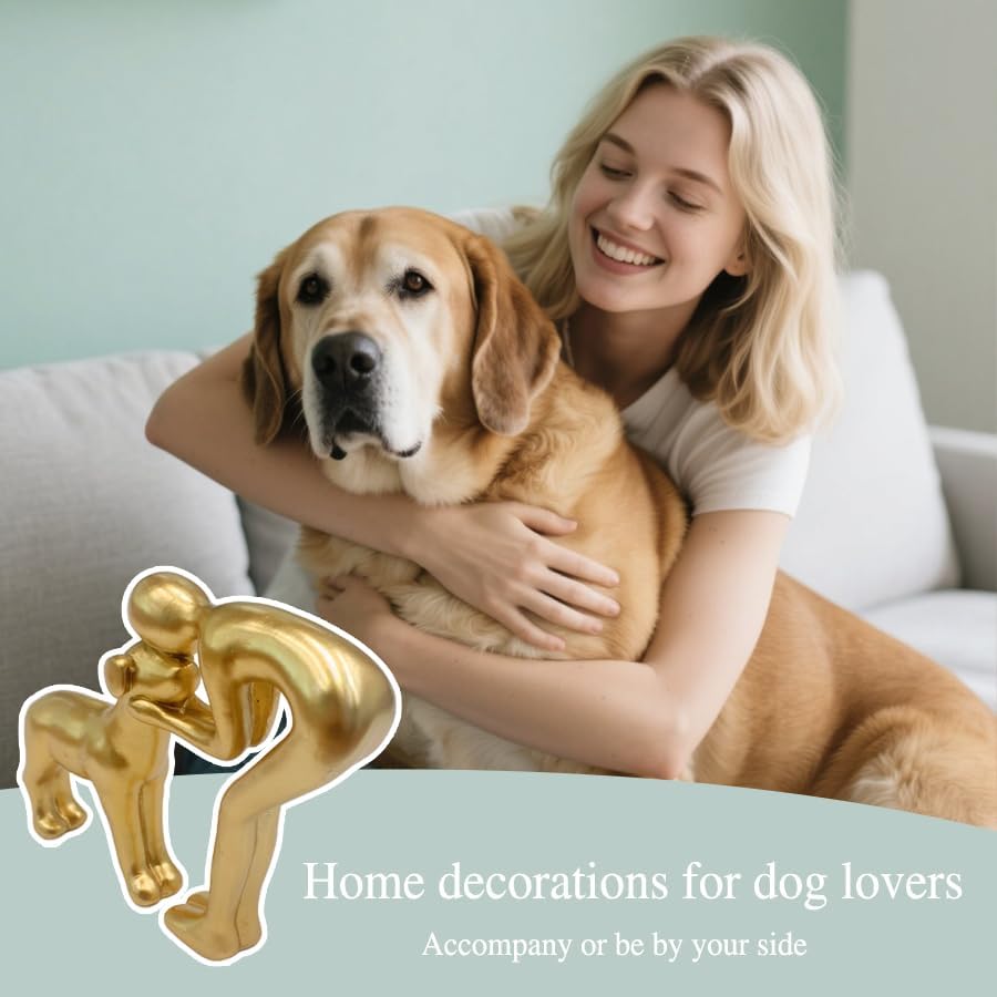 Human and Dog Statue Home Decor Figurine Gold