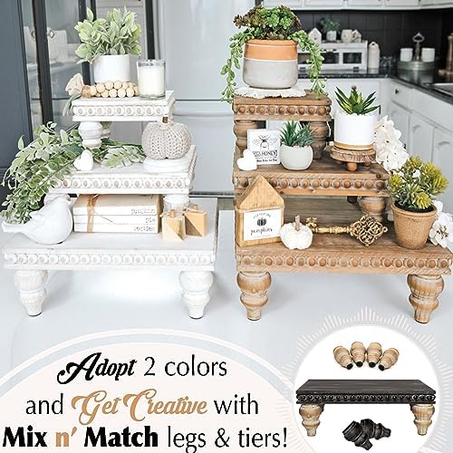 Wooden Tiered Tray Set - 3 Piece Farmhouse Display Risers