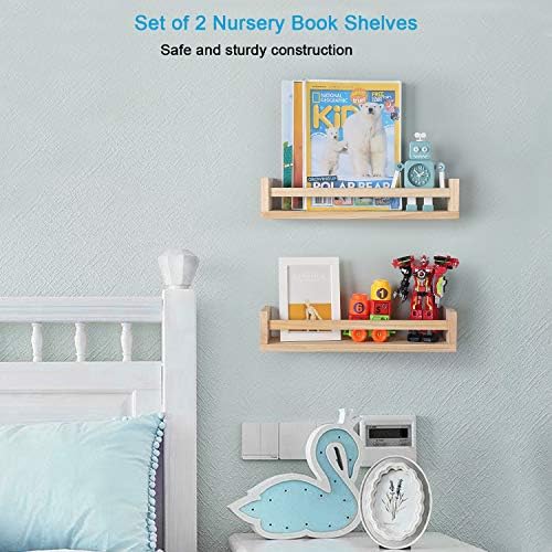 Nursery Floating Book Shelves Set of 2 Natural Wood
