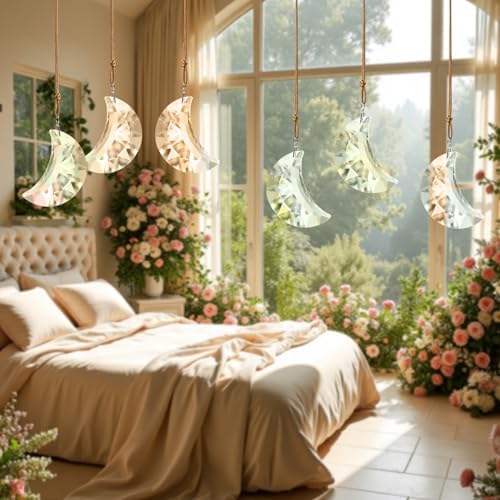 Set of 6 Clear Faceted Crystal Hanging Ornaments for Home and Car Decor