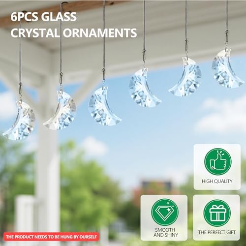 Set of 6 Clear Faceted Crystal Hanging Ornaments for Home and Car Decor