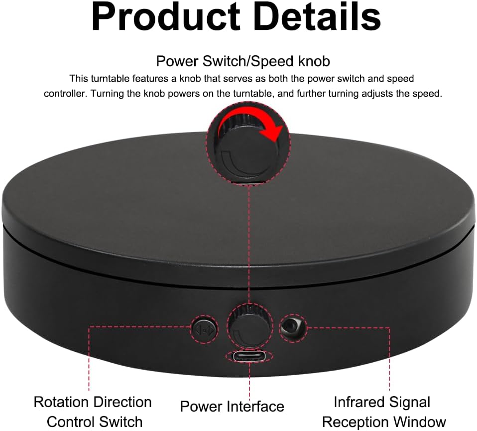 ComXim Motorized Rotating Display Stand with Remote Control and Knob Speed Adjustment