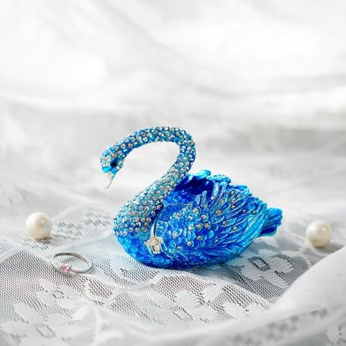 YU FENG Blue Swan Figurine Decorative Trinket Box