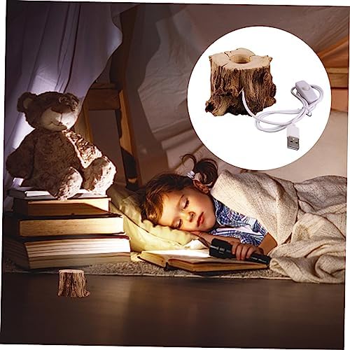 Wooden Stump Crystal Ball Stand with USB Charging LED Night Light Holder for Displaying Art Objects and Decor