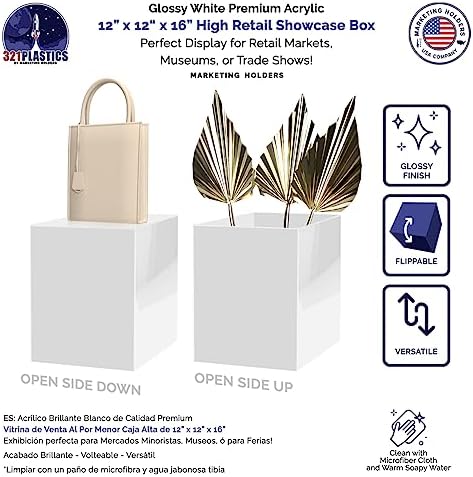 12x12x16 White Acrylic Display Box with Open Side No Lid