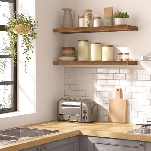 HOOBRO Floating Shelves Wall Mount Set of 2 315 Inch Rustic Brown