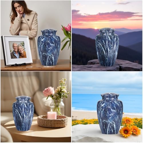 Premium Blue Marble Cremation Urn for Human Ashes