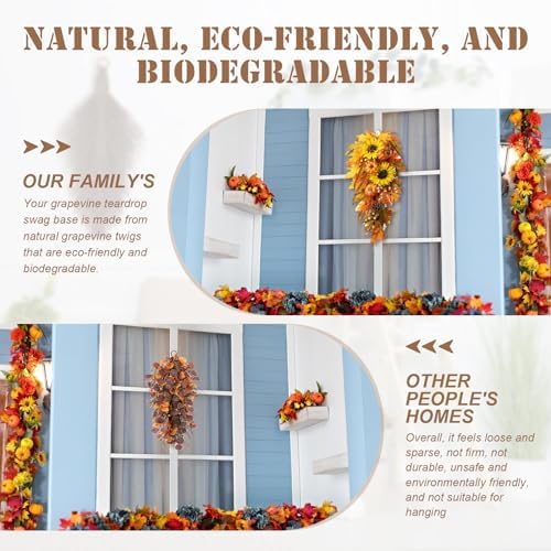 Grapevine Teardrop Swag Base 2 Pack for Door Decor