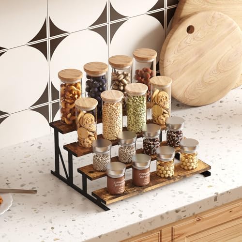 Lifewit 4-Tier Wooden Display Riser with Metal Stand Rustic Brown