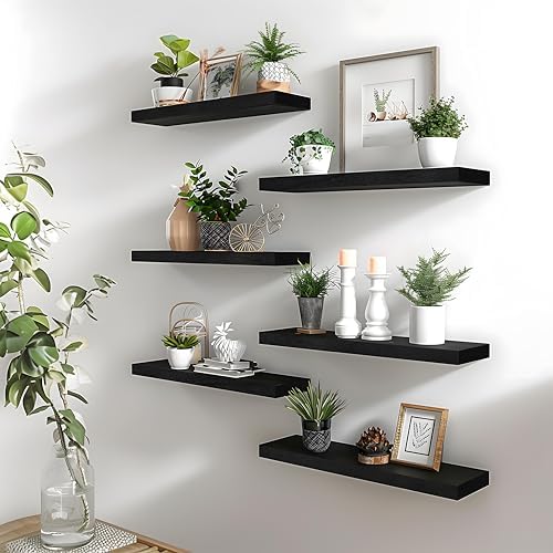 Black Wood Floating Shelves Set of 4 for Wall Rustic Bedroom Living Room