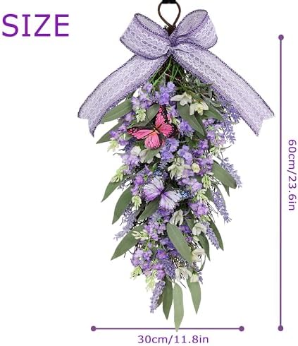 Jusdreen LED Teardrop Lavender Wreath with Butterflies Decor