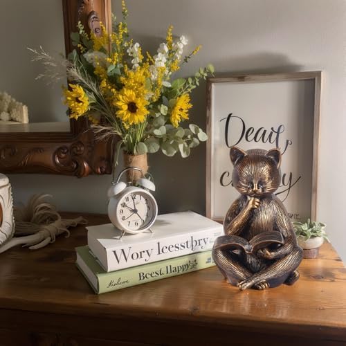 Reading Cat Figurine 64 In Bronze Decor Sculpture