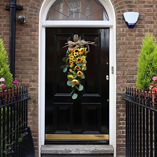 GWOKWAI 2Pcs Artificial Sunflower Teardrop Swag 236In Spring Decor Wreath for Front Door Holiday Wall Hanging