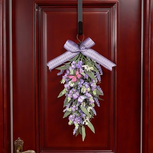 Jusdreen LED Teardrop Lavender Wreath with Butterflies Decor