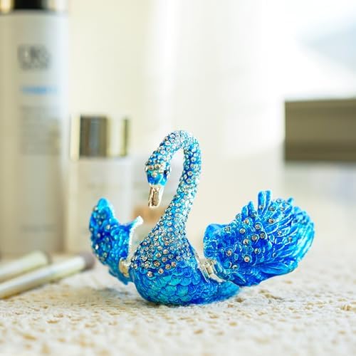 YU FENG Blue Swan Figurine Decorative Trinket Box