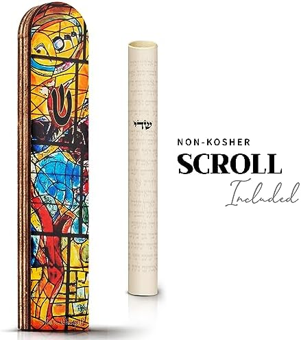 SURI Wooden Mezuzah with Yellow Design Contemporary 5 Door Scroll Holder
